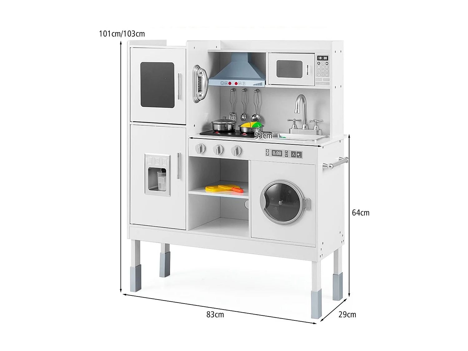 Cuisine pour enfants en bois avec 16 accessoires de jeu pour les enfants à partir de 3 ans 83 x 29 x 103 cm Blanc