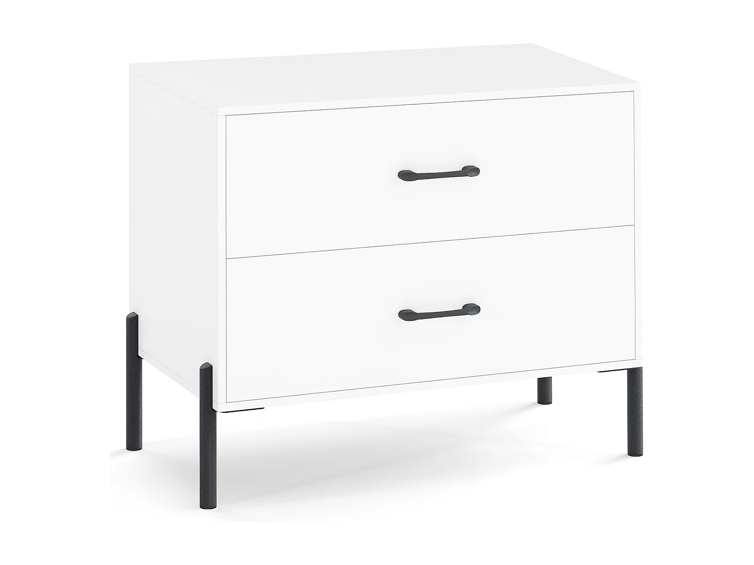 2-Schubladen-Kommode moderner Nachttisch aus Holz mit Metallbeinen & Griffen kompakter Beistelltisch Weiß