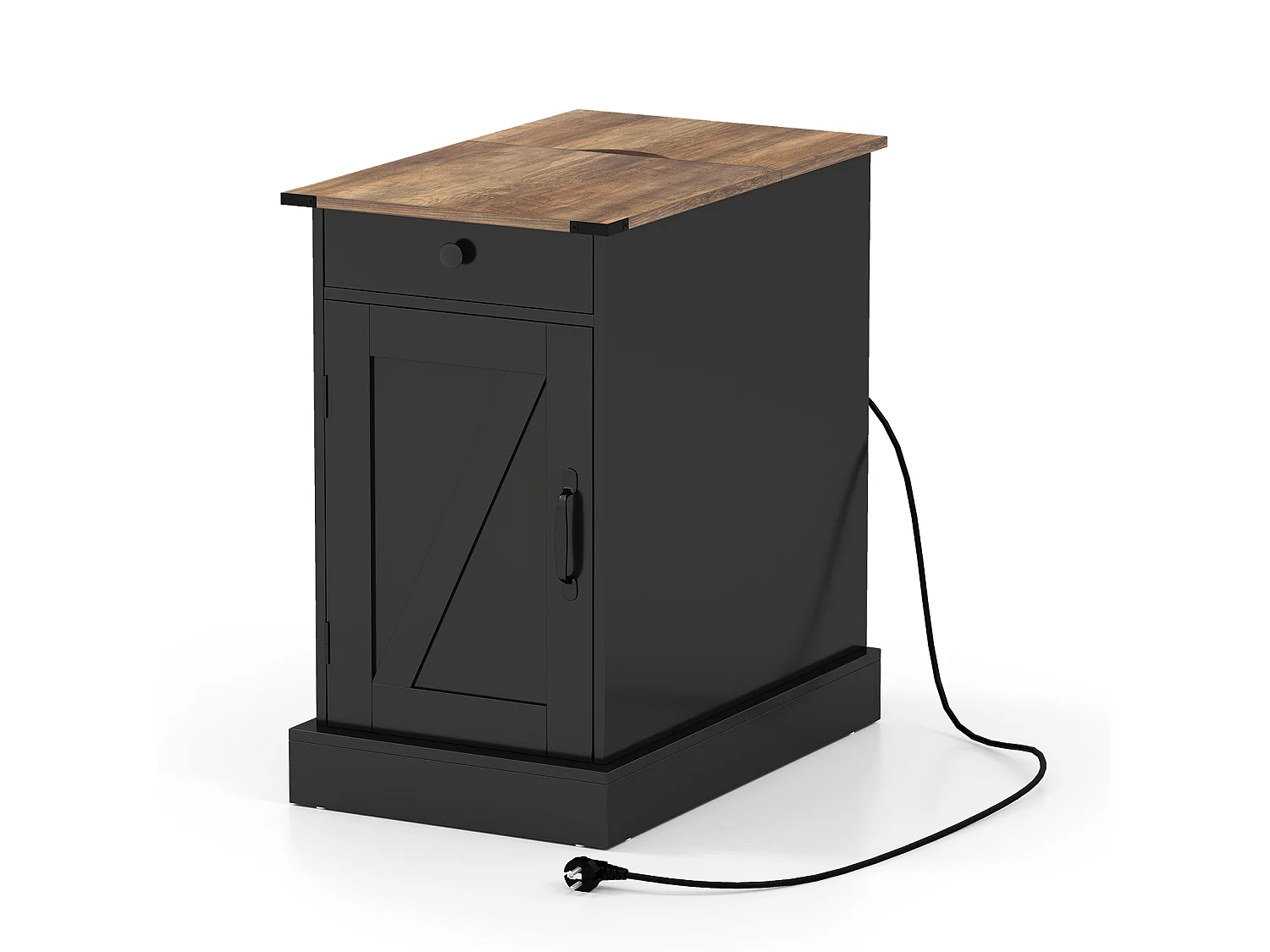 Sidebord Sideskab med ladestation Sengebord med sammenklappelig bordplade Skuffe Sort