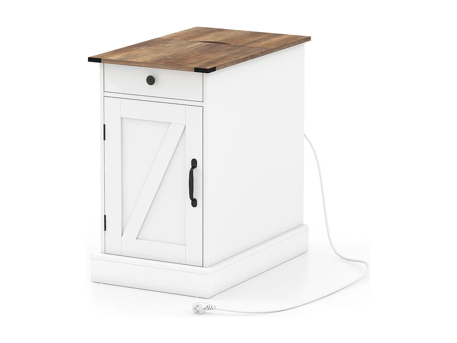 Beistelltisch Beistellschrank mit Ladestation Nachttisch mit klappbarer Tischplatte Schublade Weiß
