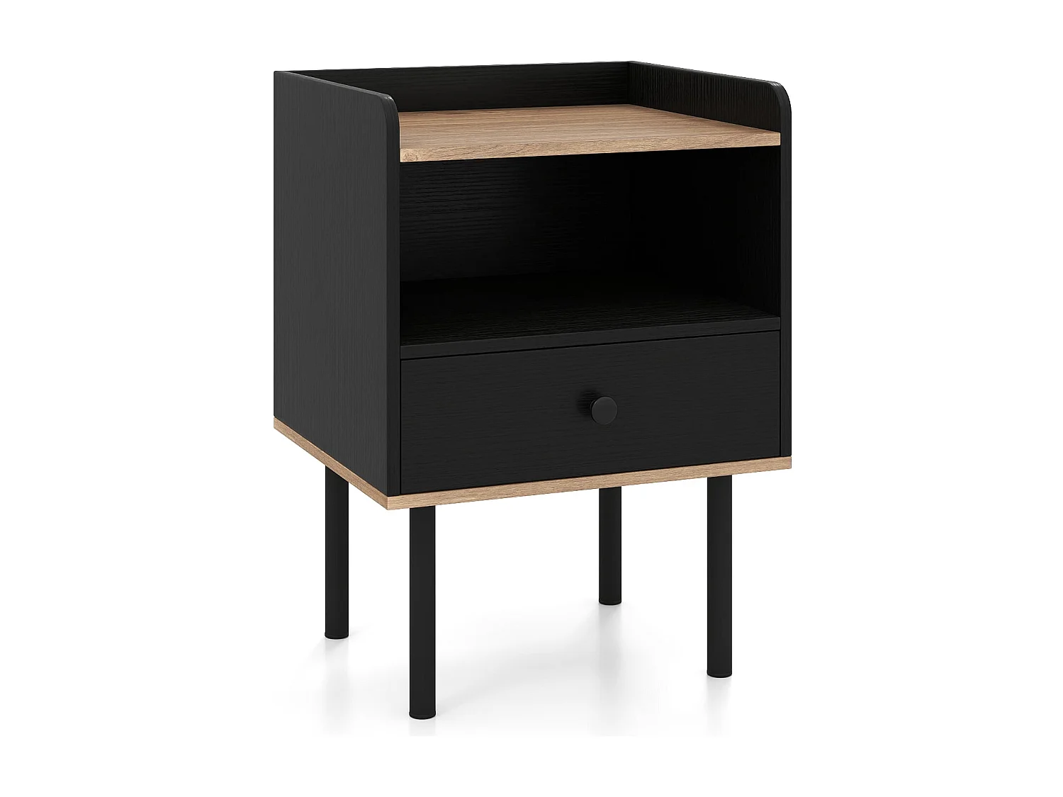 Nachttisch Nachttisch mit Schublade & offenem Ablagefach moderner Sofatisch mit Metallbeinen Schwarz