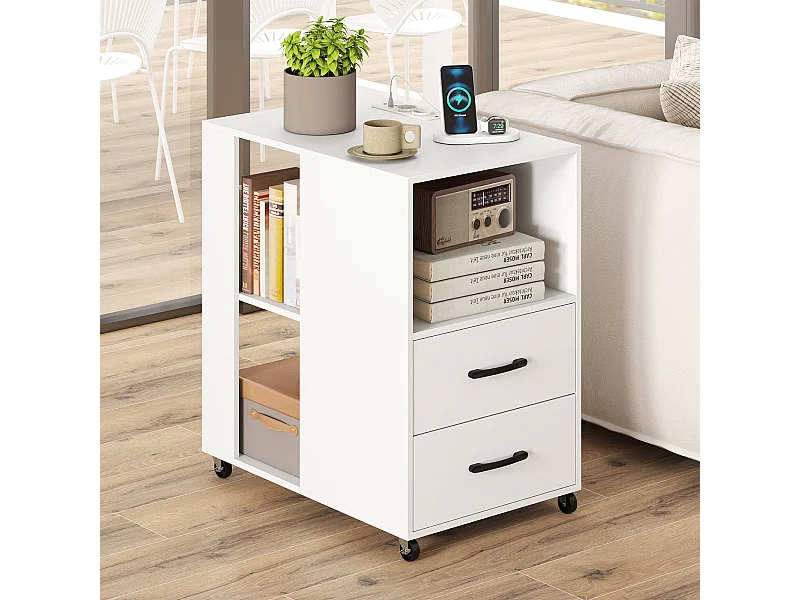 Beistelltisch mit Rollen rollbarer Nachttisch mit Schubladen & Regalen Nachttisch Weiß