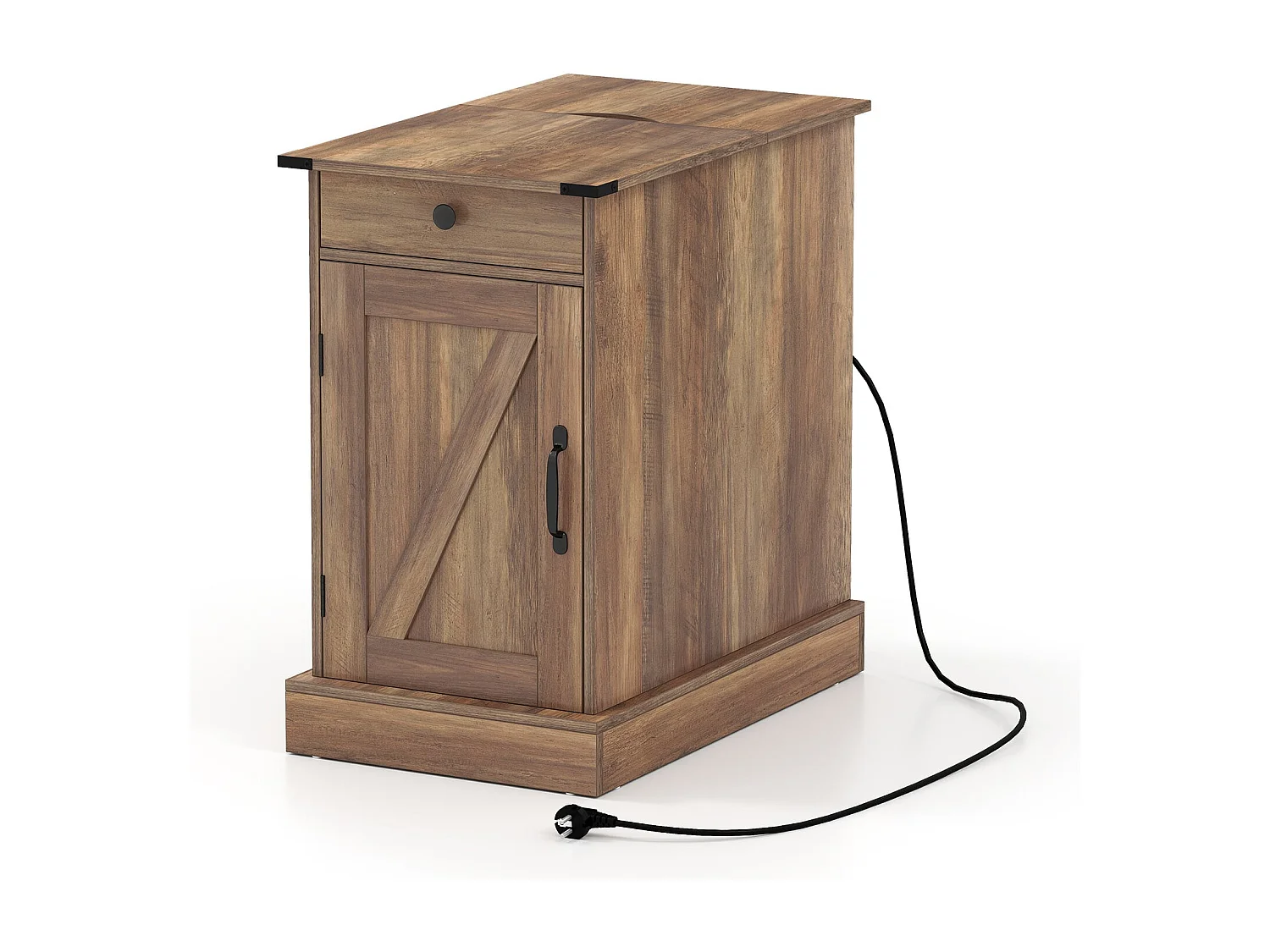 Beistelltisch Beistellschrank mit Ladestation Nachttisch mit klappbarer Tischplatte Schublade Rustikales Braun