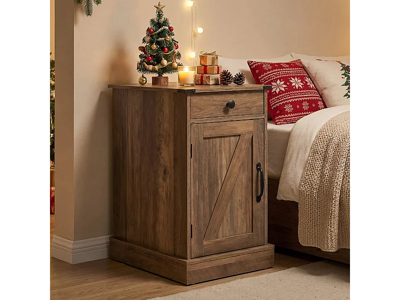 Beistelltisch Beistellschrank mit Ladestation Nachttisch mit klappbarer Tischplatte Schublade Rustikales Braun