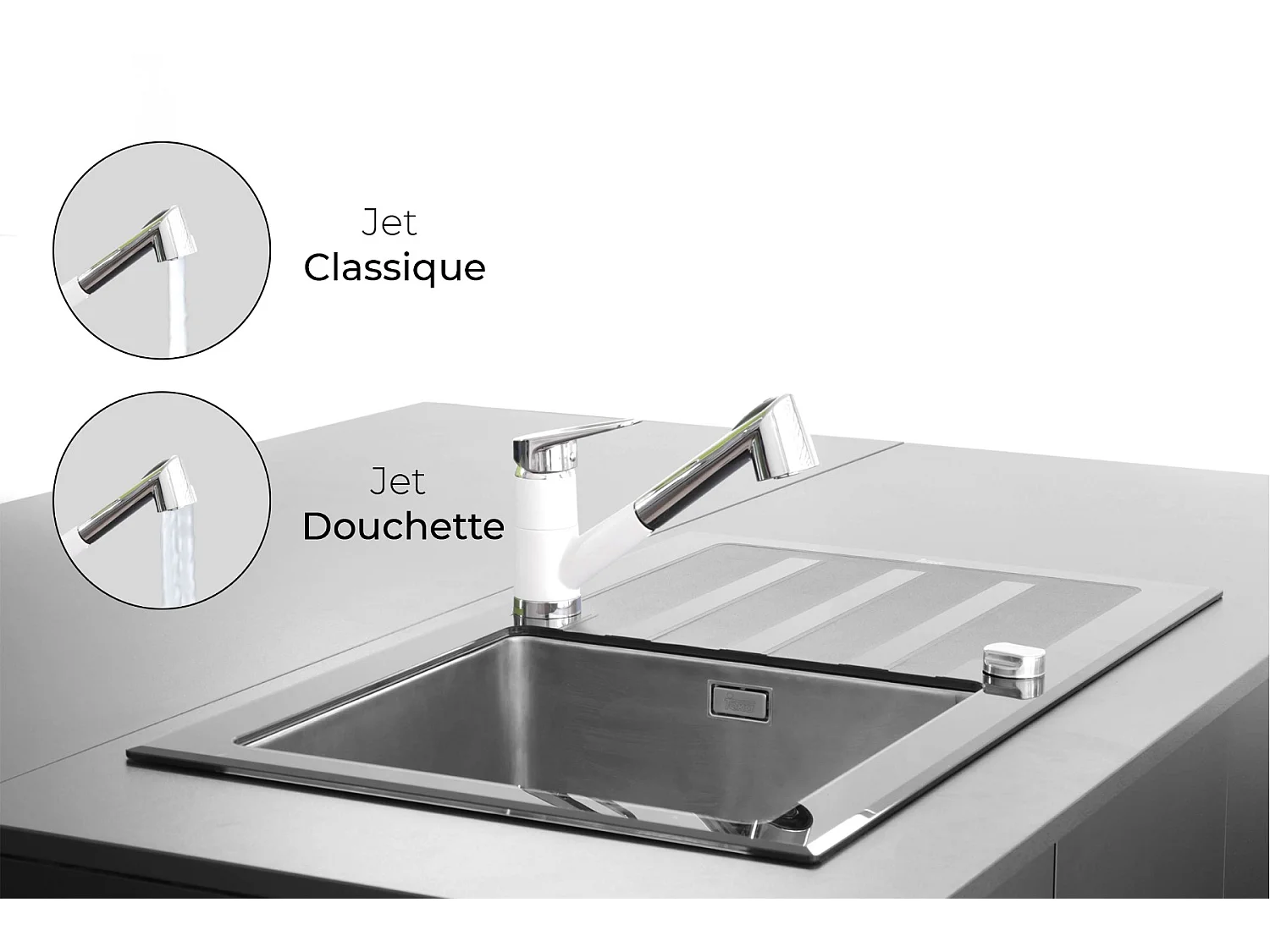 Embla mitigeur évier à douchette extractible blanc chromé - Essebagno