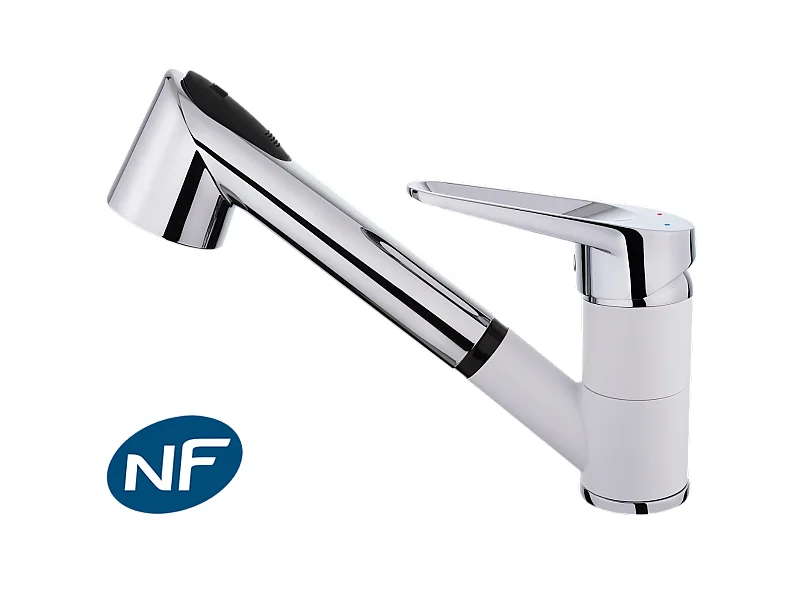 Embla miscelatore bianco cromato per lavello con doccetta estraibile Essebagno