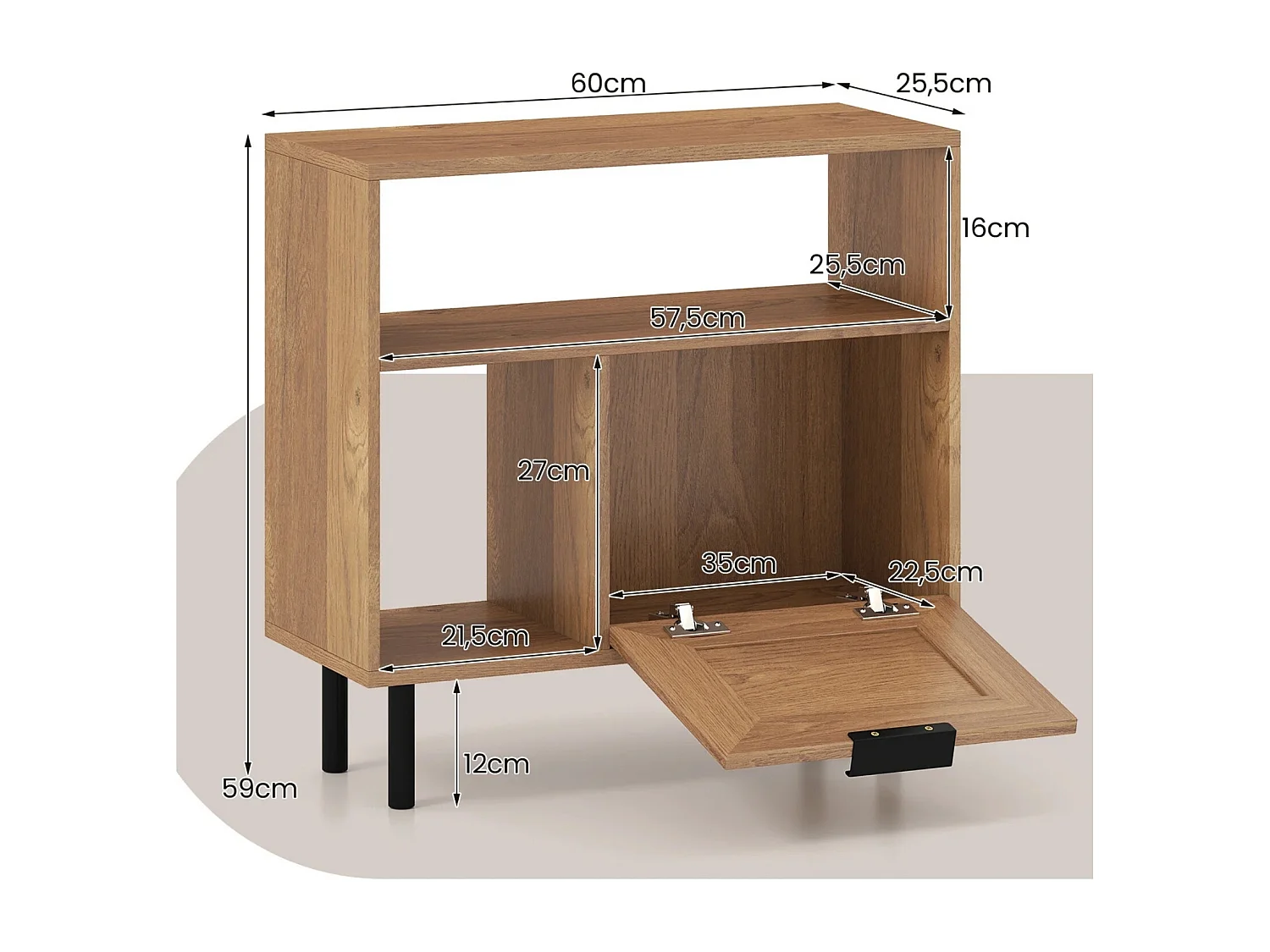 Boho Rattan Nachttisch Akzent-Beistelltisch mit Ablagefach Schrank & Metallbeinen Rustikaler Nachttisch Natur