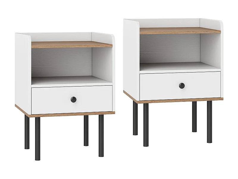 2er Set Nachttisch Nachttisch mit Schublade & offenem Ablagefach moderner Sofatisch mit Metallbeinen Weiß