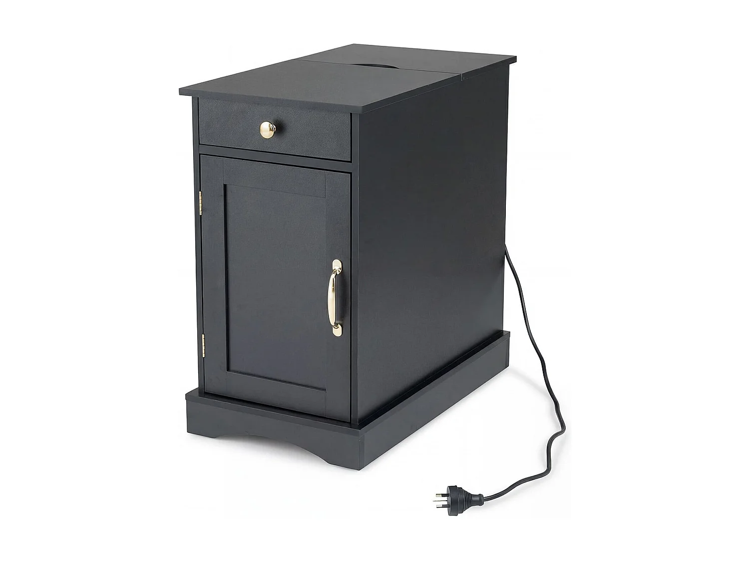 Nachttisch mit Ladestation Beistelltisch mit verstellbarem Regal Schrank Schublade Schwarz
