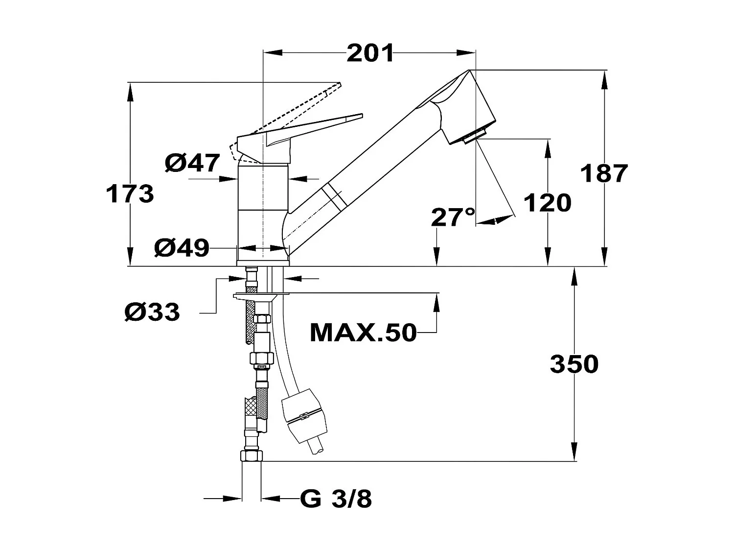 Embla miscelatore cromato per lavello con doccetta estraibile Essebagno