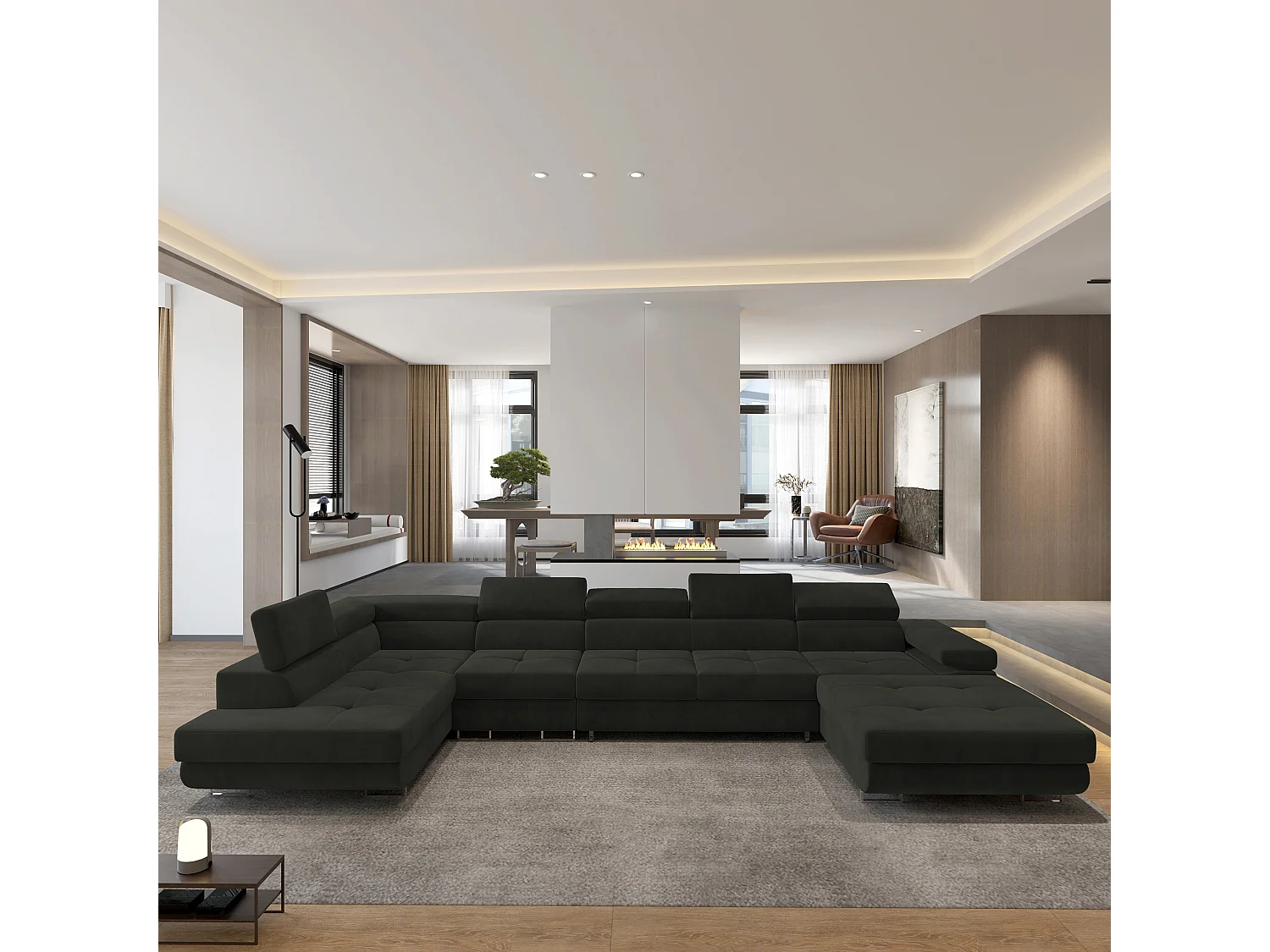 Hoekbank VELORA van fluweel met slaapfunctie Schwarz