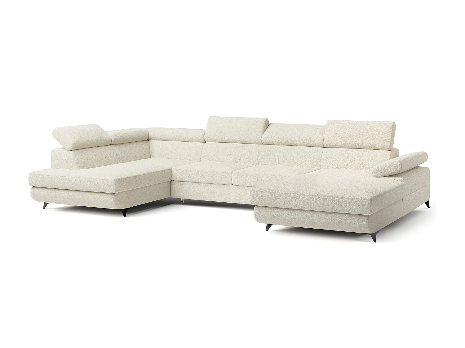 Hoekbank RUBANO van fluweel met slaapfunctie Creme