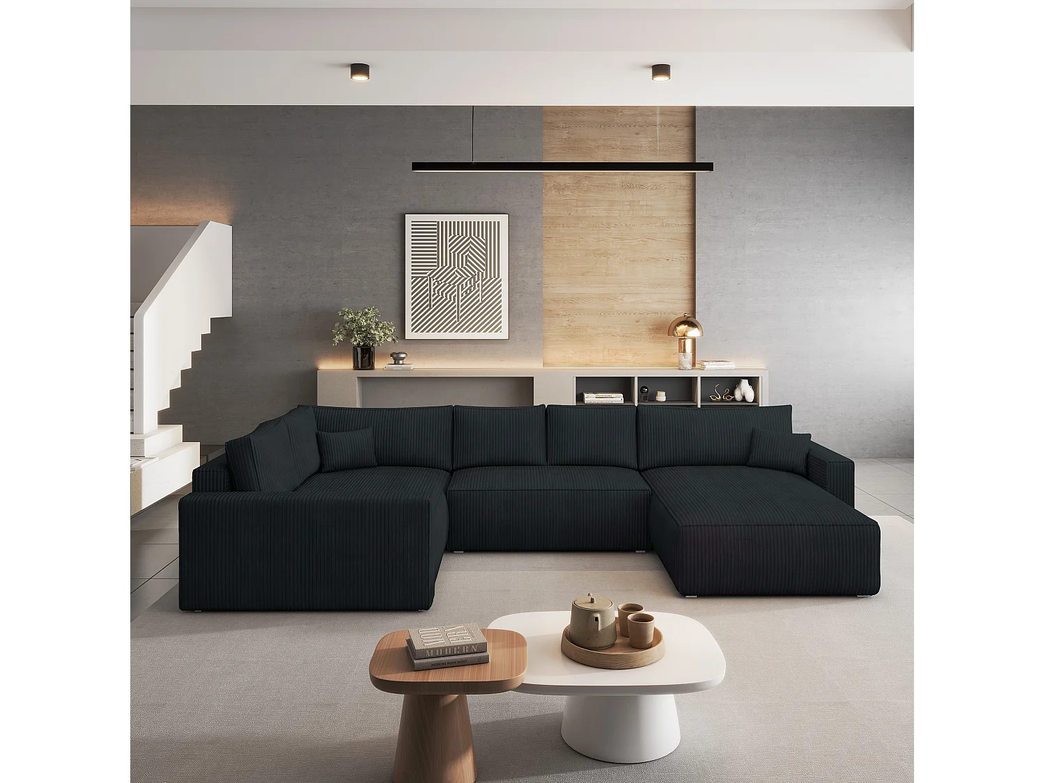 Hoekbank VELAMI van fluweel met slaapfunctie Schwarz
