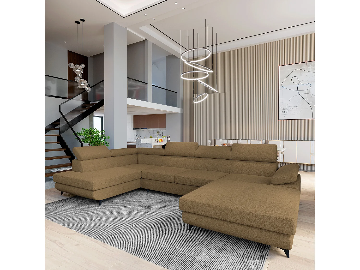 Hoekbank RUBANO van fluweel met slaapfunctie Orange