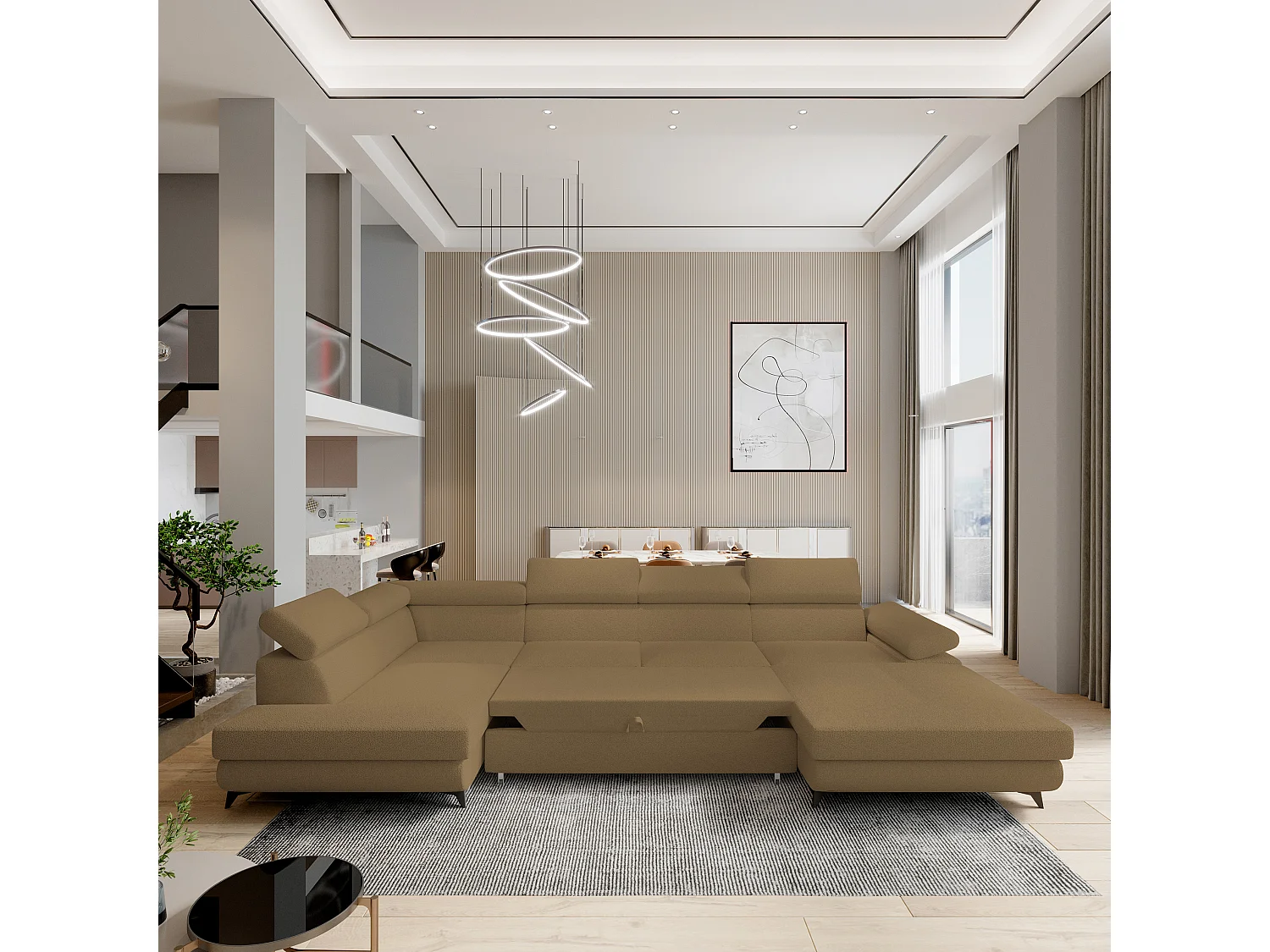 Hoekbank RUBANO van fluweel met slaapfunctie Orange