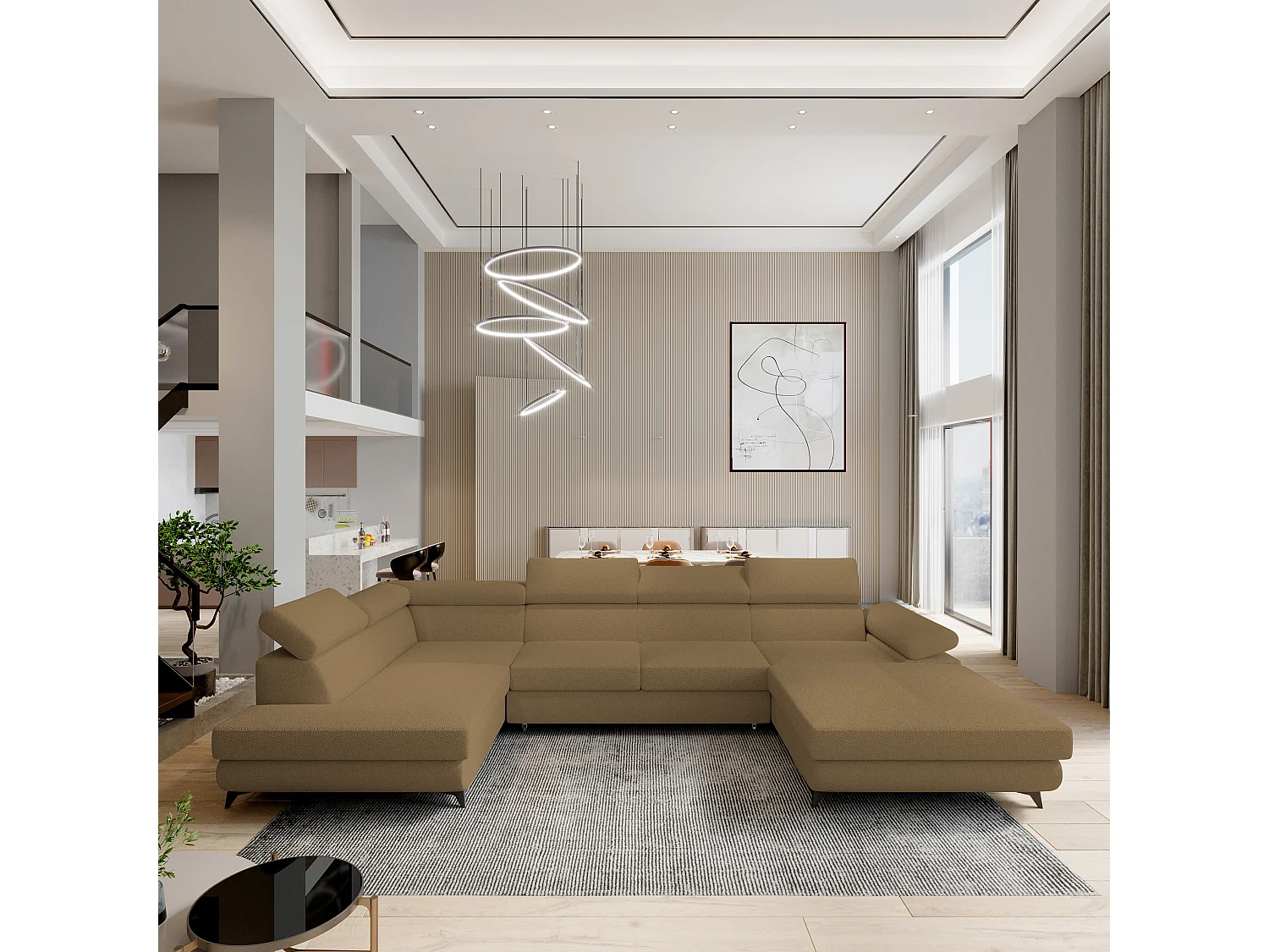 Hoekbank RUBANO van fluweel met slaapfunctie Orange