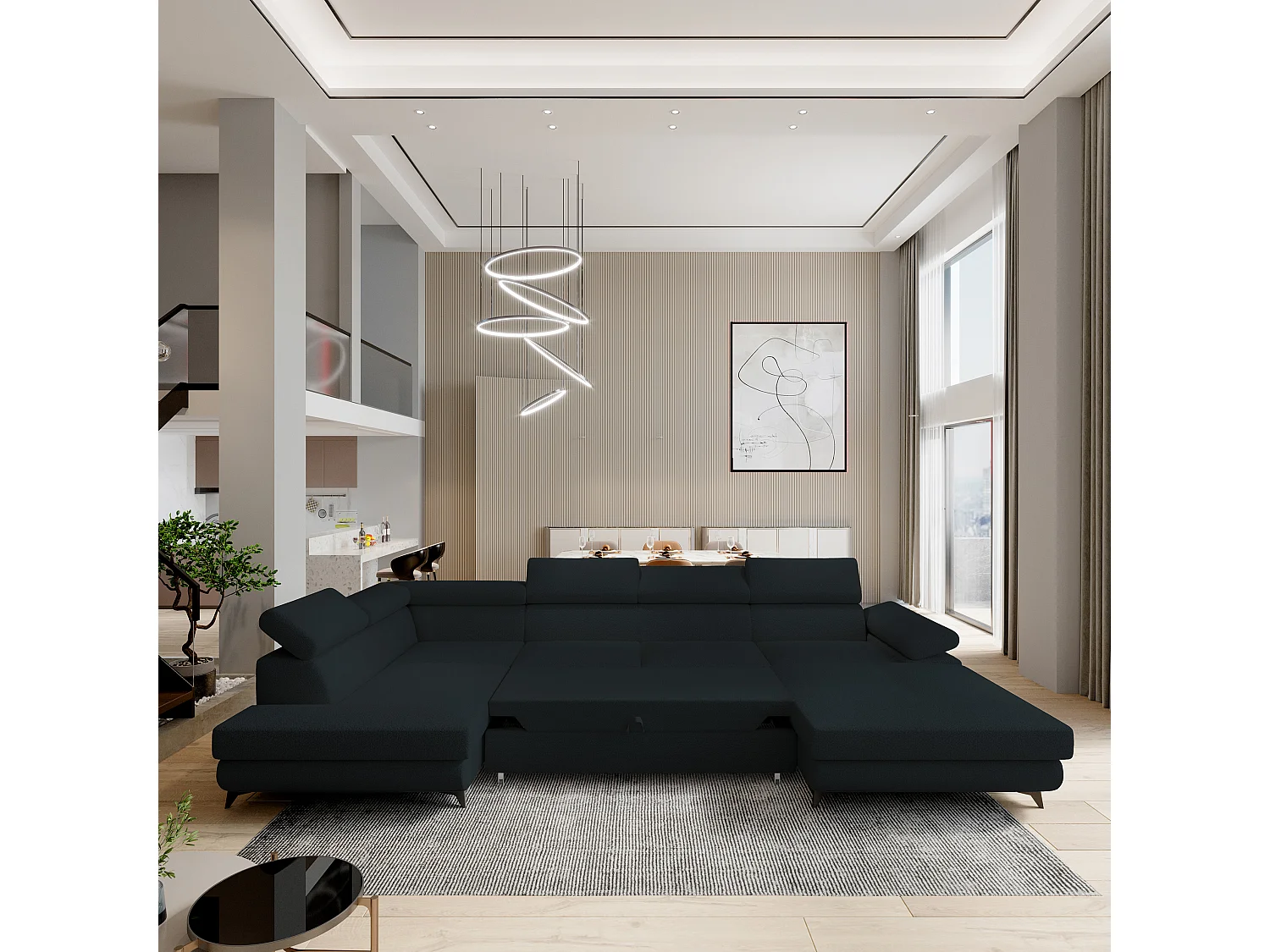 Hoekbank RUBANO van fluweel met slaapfunctie Schwarz