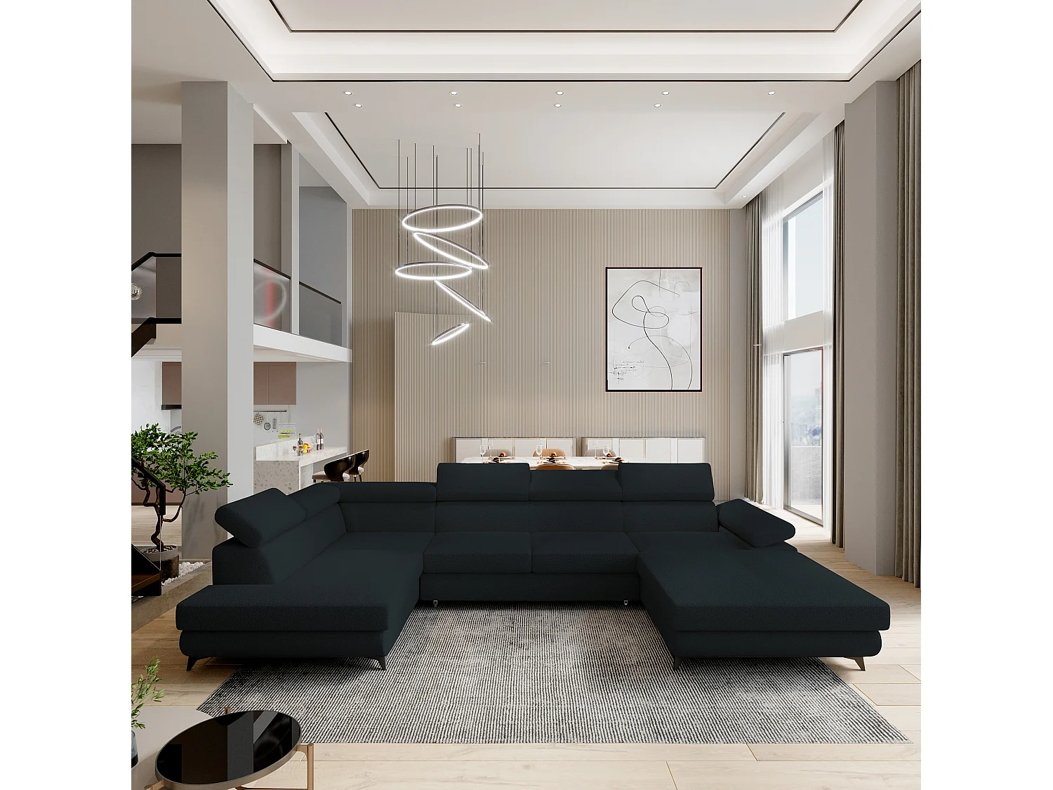 Hoekbank RUBANO van fluweel met slaapfunctie Schwarz