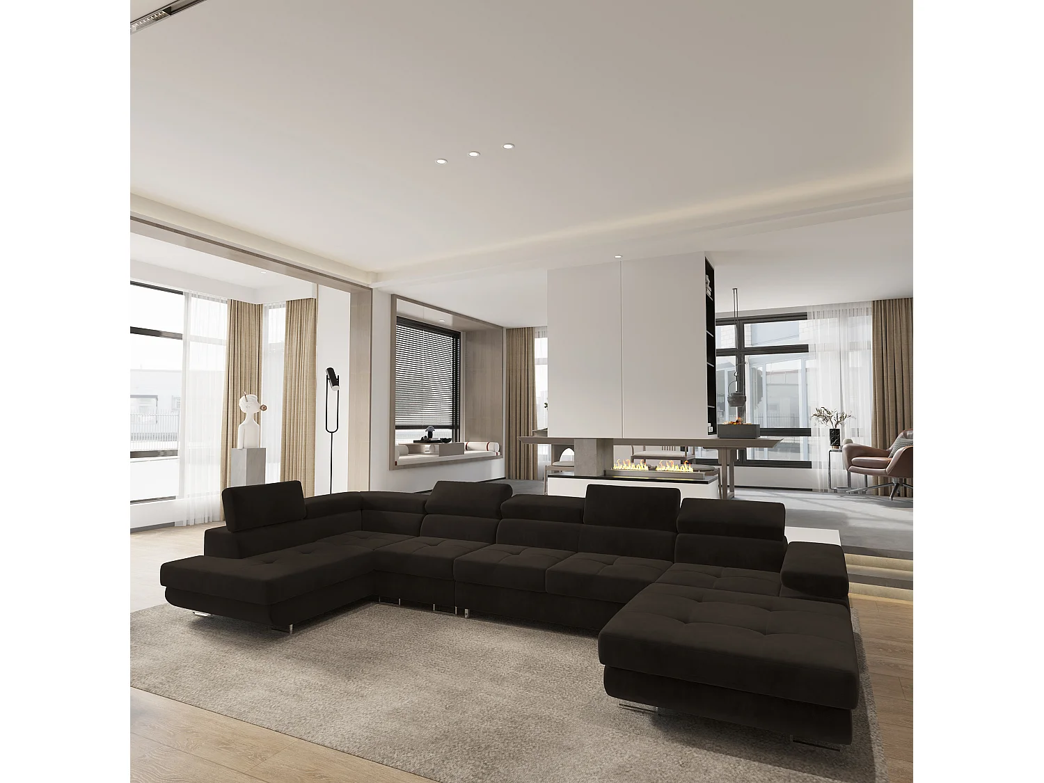 Hoekbank VELORA van fluweel met slaapfunctie Braun