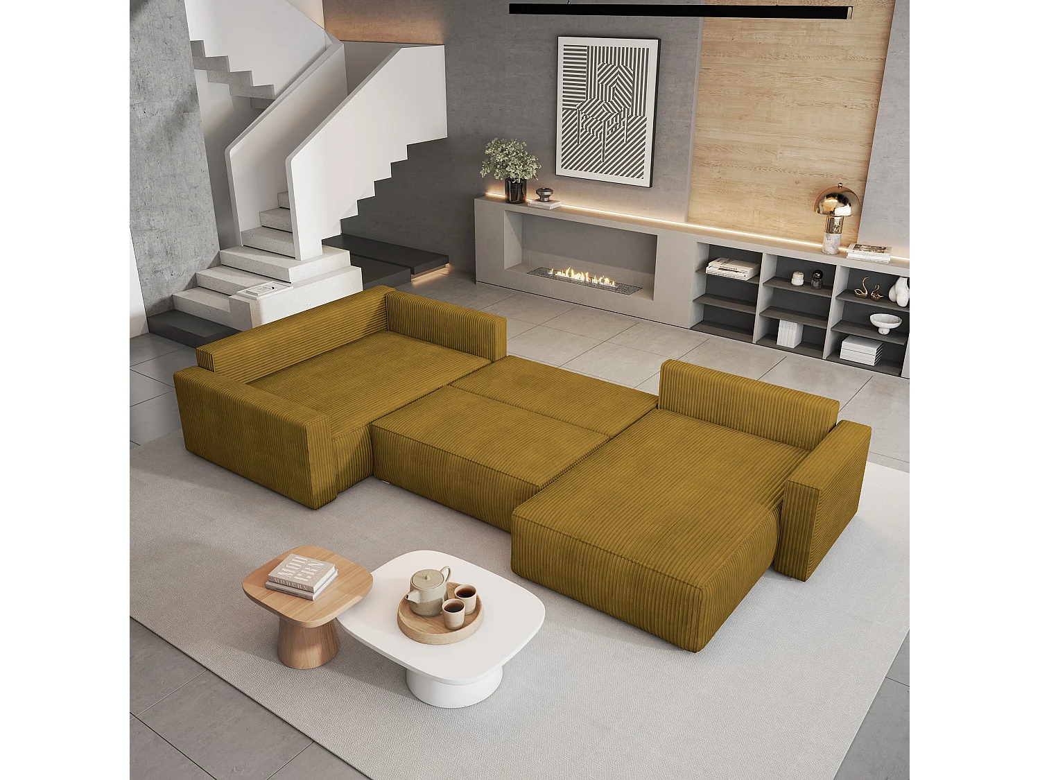 Hoekbank VELAMI van fluweel met slaapfunctie Gelb