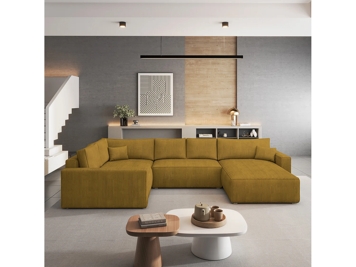 Hoekbank VELAMI van fluweel met slaapfunctie Gelb
