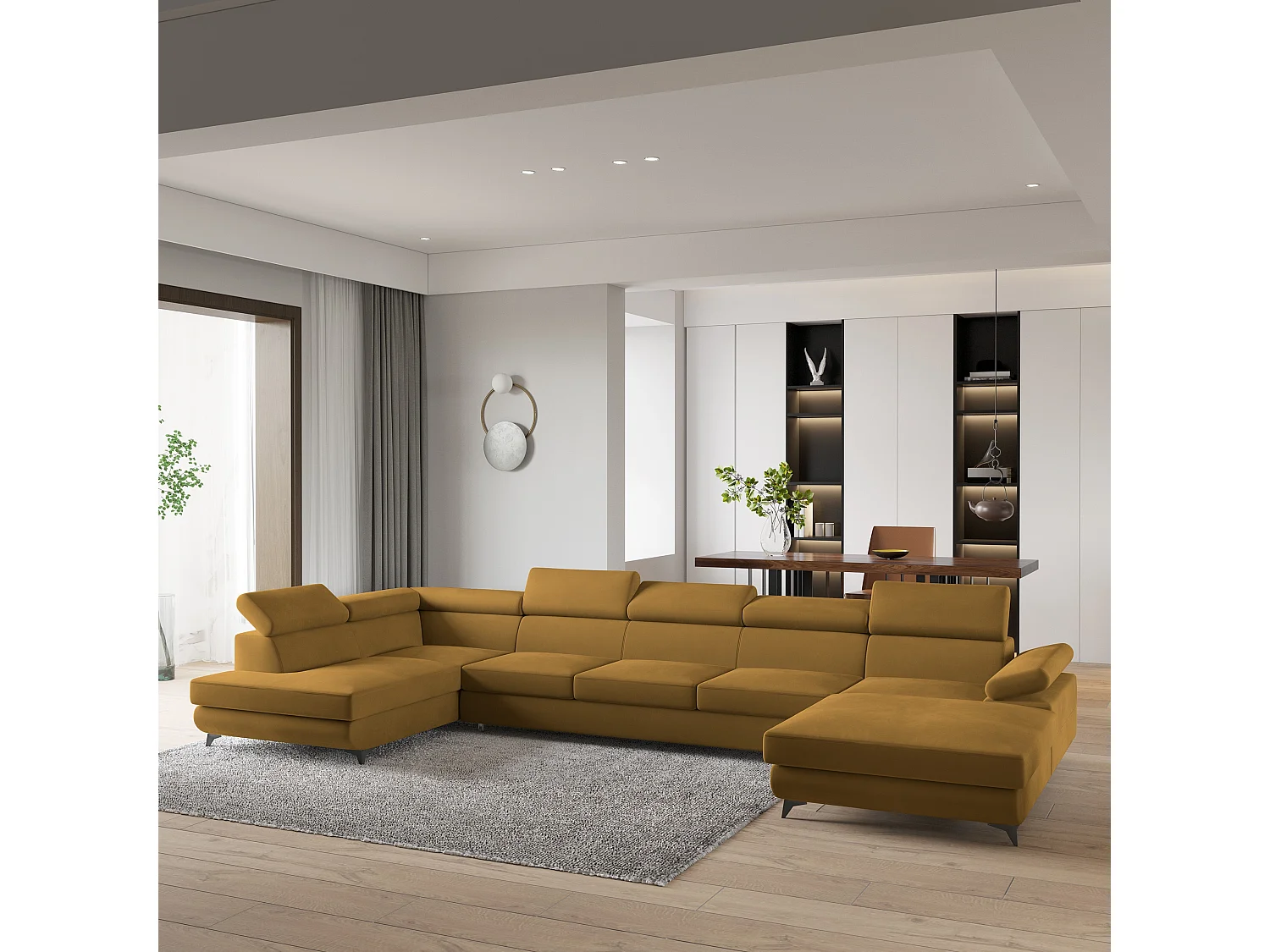 Hoekbank MONTIVA van fluweel met slaapfunctie Gelb