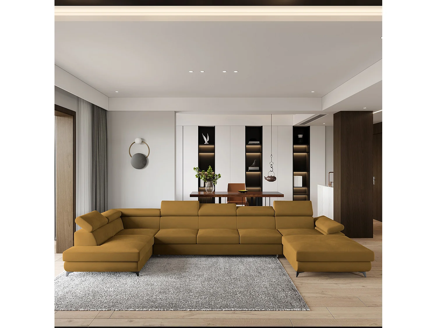 Hoekbank MONTIVA van fluweel met slaapfunctie Gelb