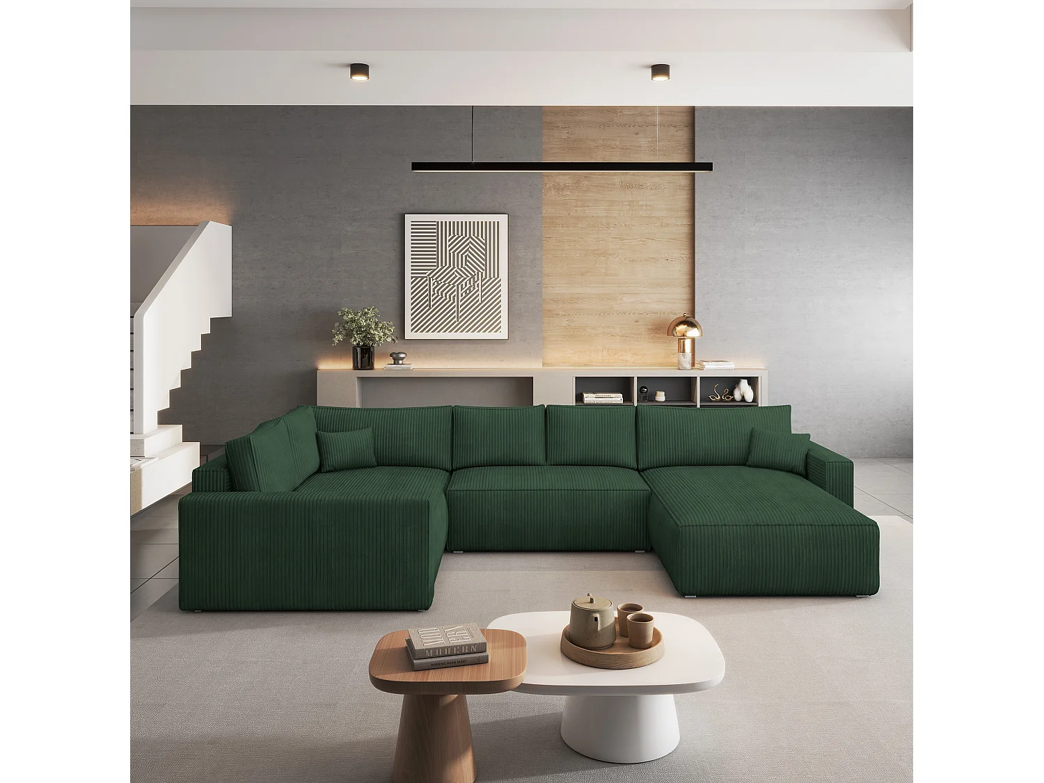 Hoekbank VELAMI van fluweel met slaapfunctie Grün