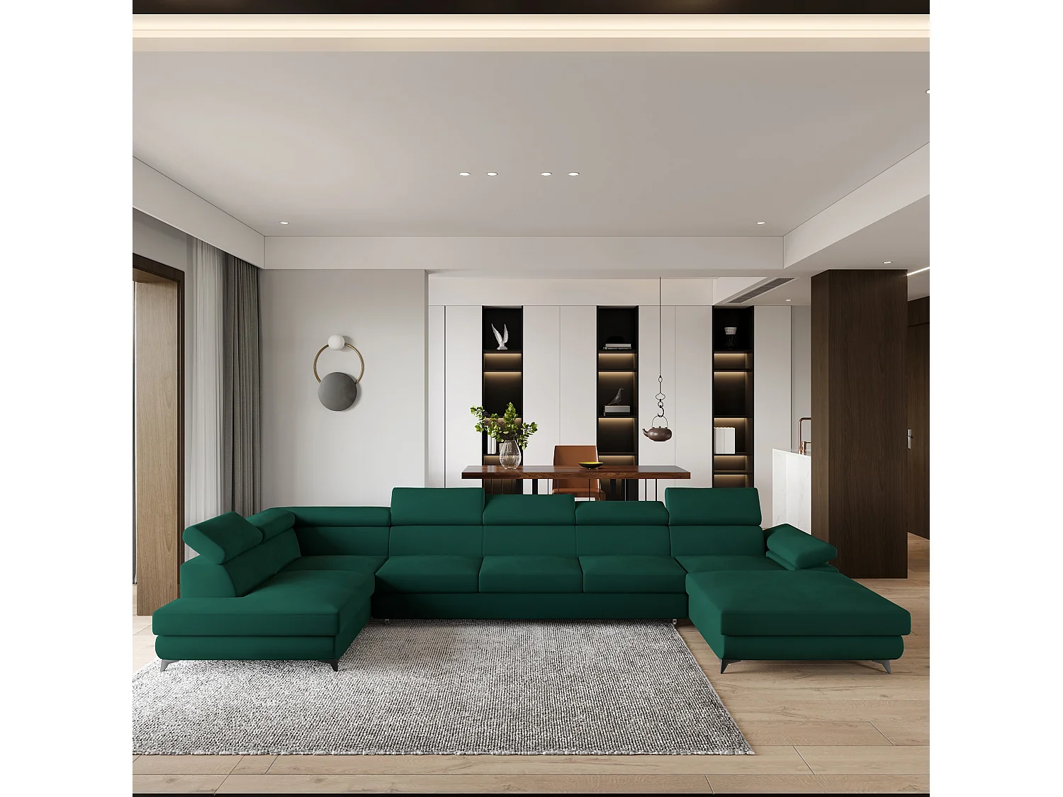 Hoekbank MONTIVA van fluweel met slaapfunctie Grün