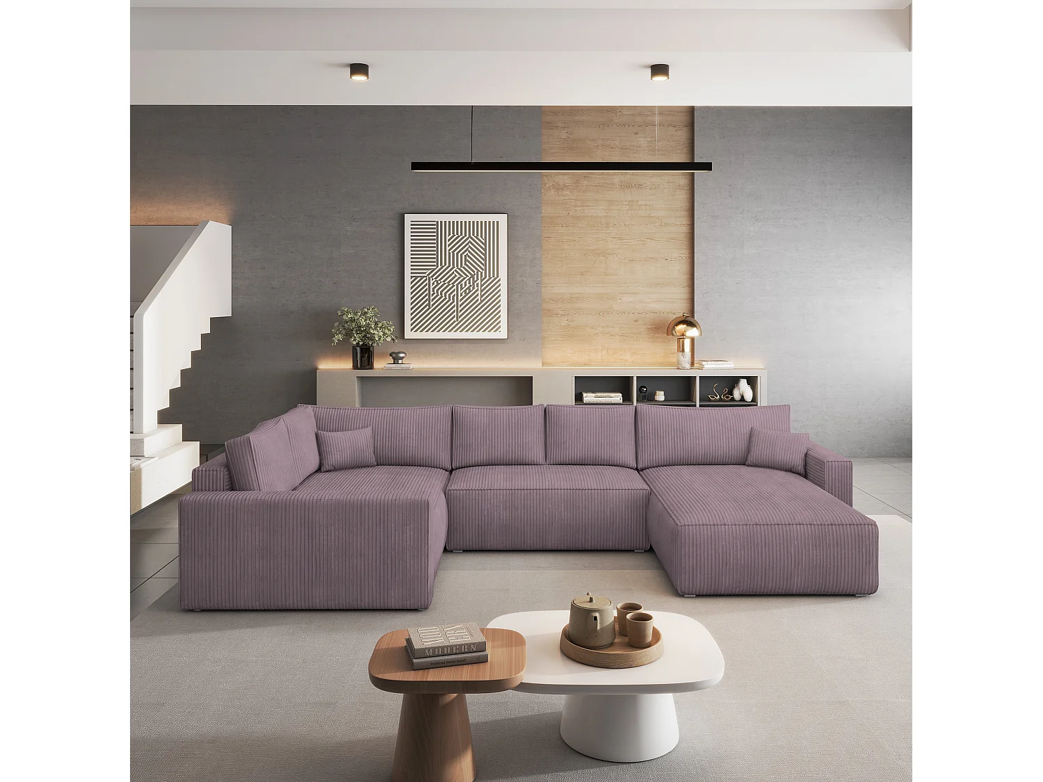Hoekbank VELAMI van fluweel met slaapfunctie Lila