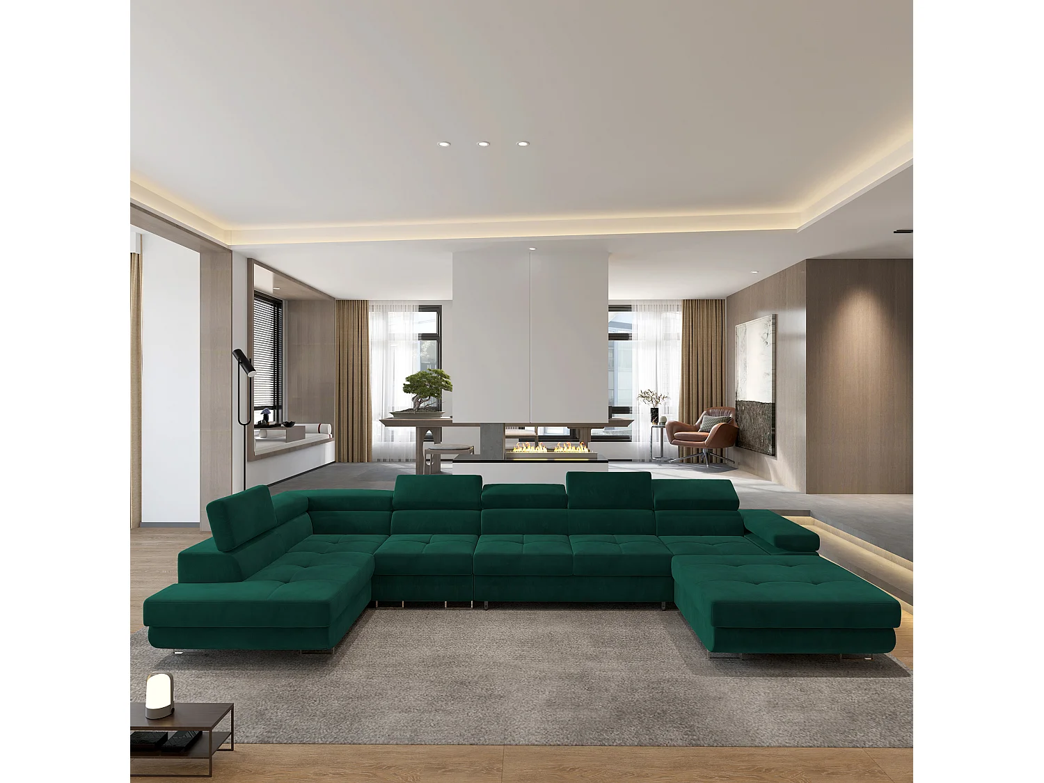 Hoekbank VELORA van fluweel met slaapfunctie Grün