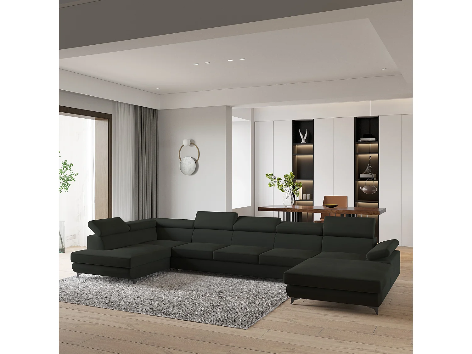 Hoekbank MONTIVA van fluweel met slaapfunctie Schwarz