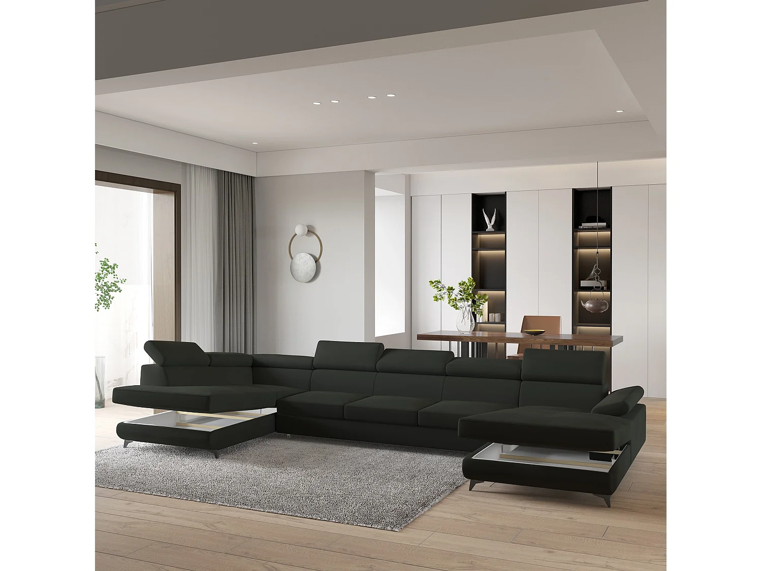 Hoekbank MONTIVA van fluweel met slaapfunctie Schwarz