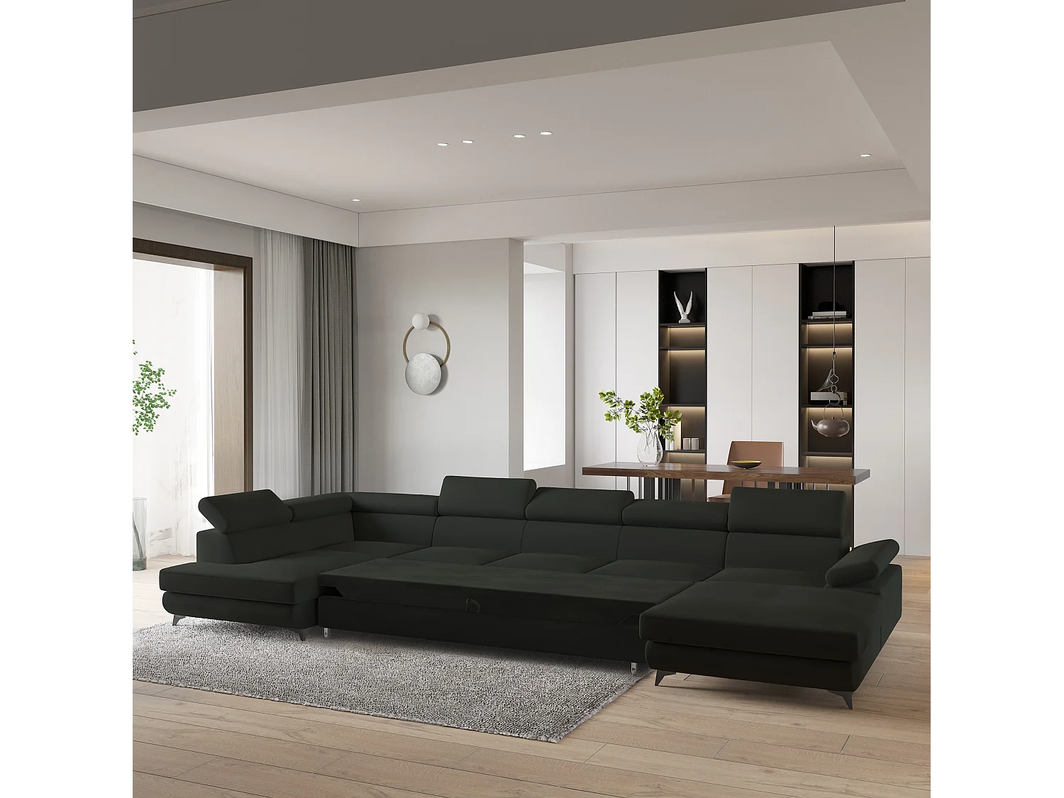 Hoekbank MONTIVA van fluweel met slaapfunctie Schwarz