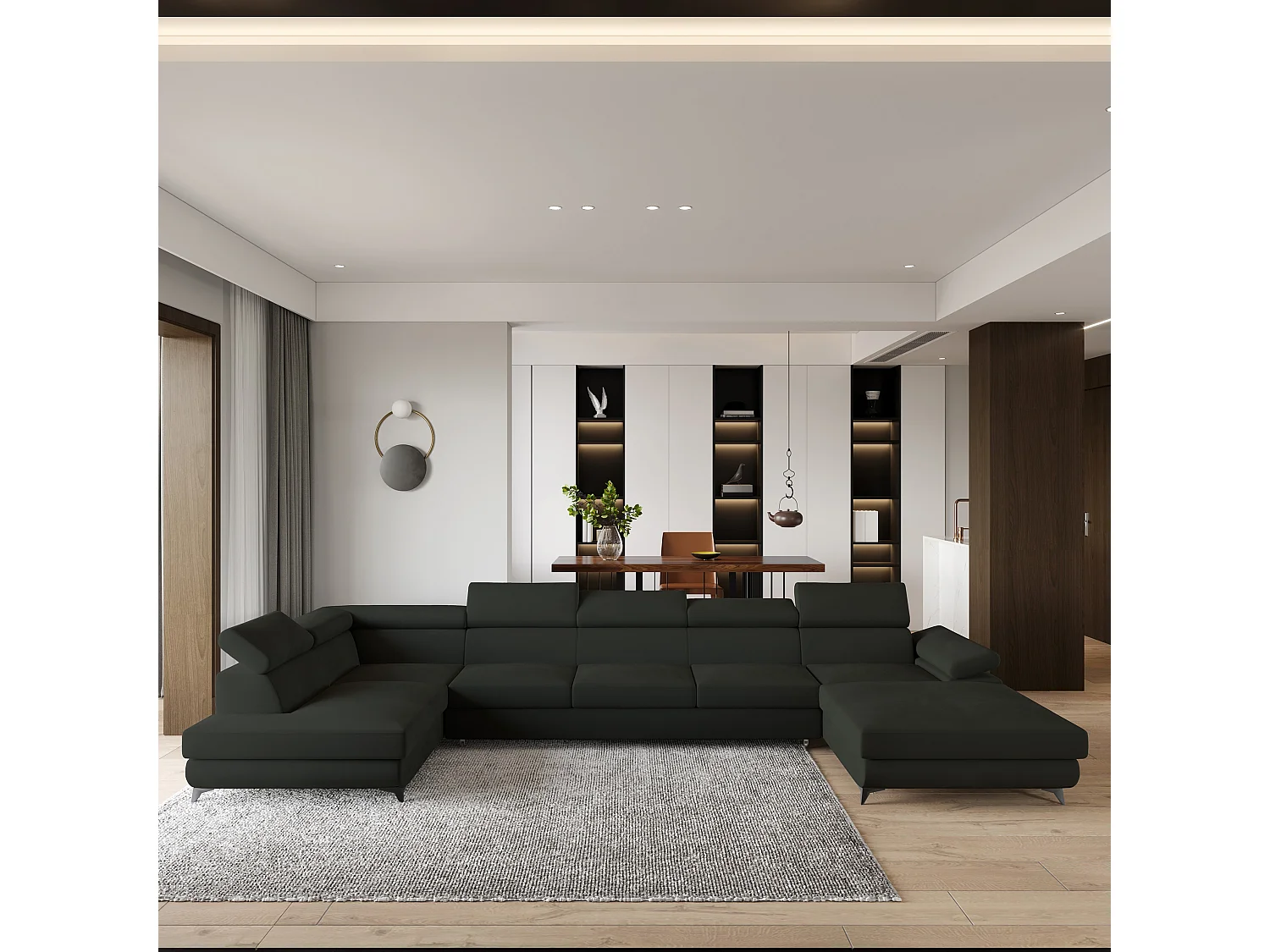 Hoekbank MONTIVA van fluweel met slaapfunctie Schwarz