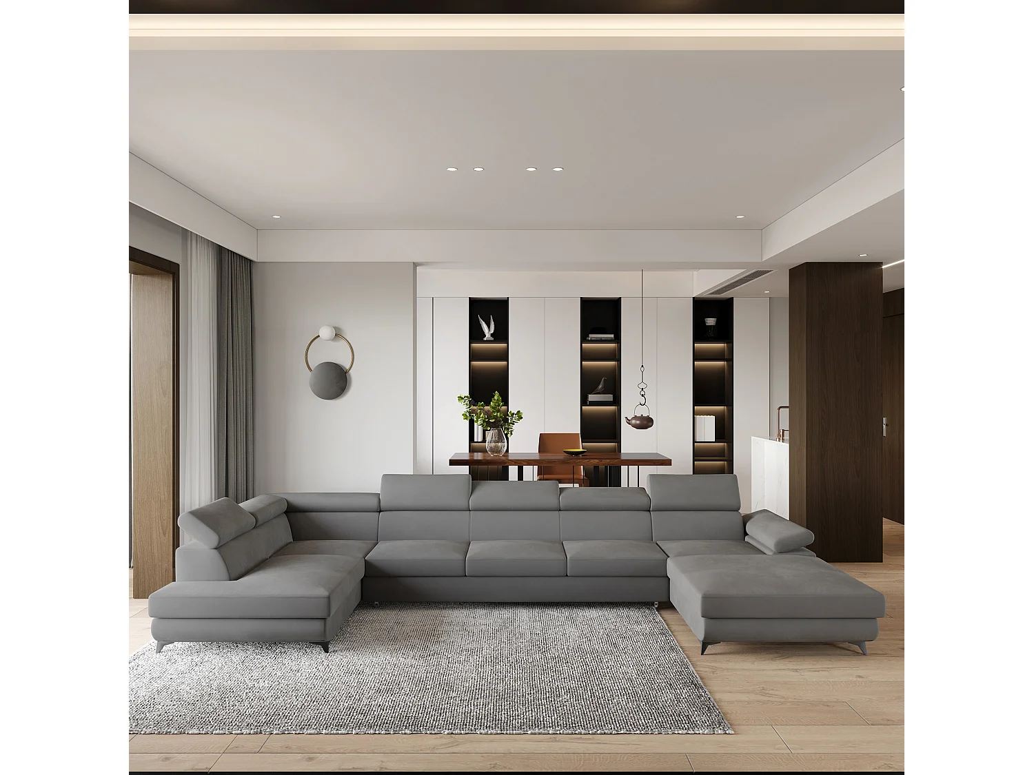 Hoekbank MONTIVA van fluweel met slaapfunctie Grau