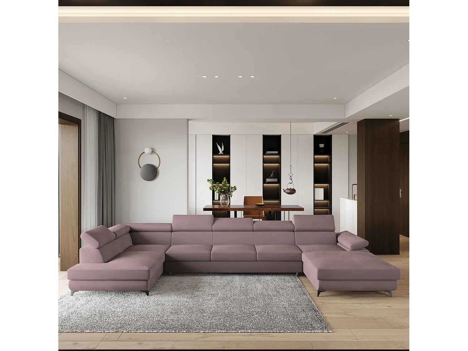 Hoekbank MONTIVA van fluweel met slaapfunctie Lila