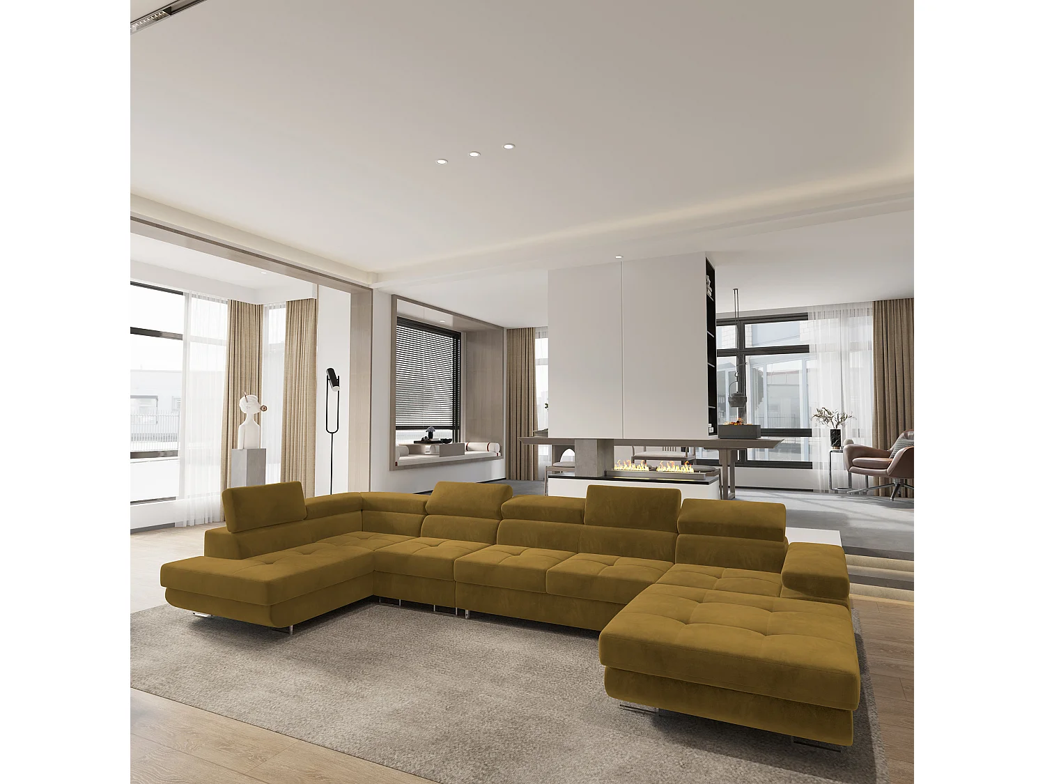 Hoekbank VELORA van fluweel met slaapfunctie Gelb