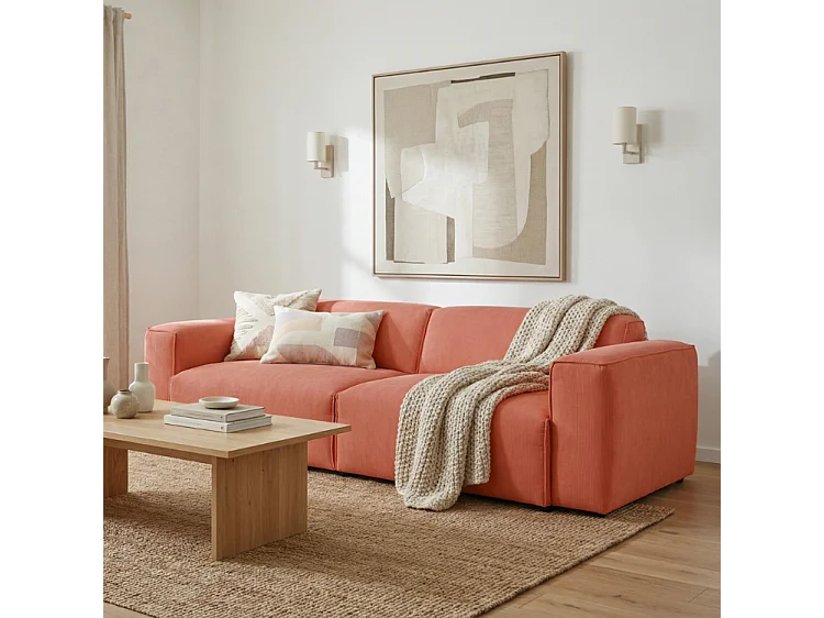 HUNZA – canapé 3 places convertible 152x202 cm, tissu Fjord 56 rose
