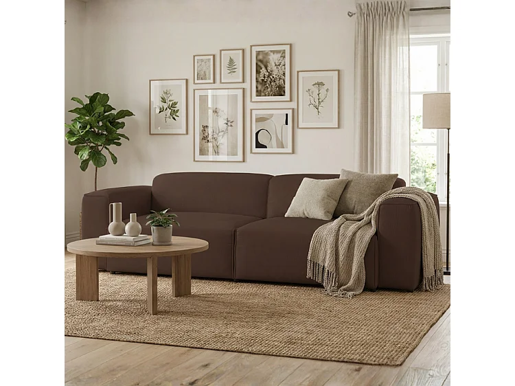 HUNZA – 3-Sitzer-Sofa mit Schlaffunktion 152x202 cm, Stoff Fjord 47 Braun