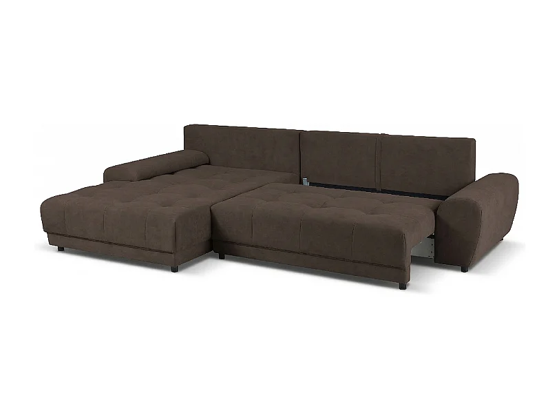 Ecksofa NAMPA 281x189 cm links mit Schlaffunktion, bezogen mit braunem Stoff SORO 29