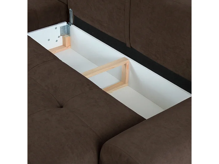 Ecksofa NAMPA 281x189 cm links mit Schlaffunktion, bezogen mit braunem Stoff SORO 29