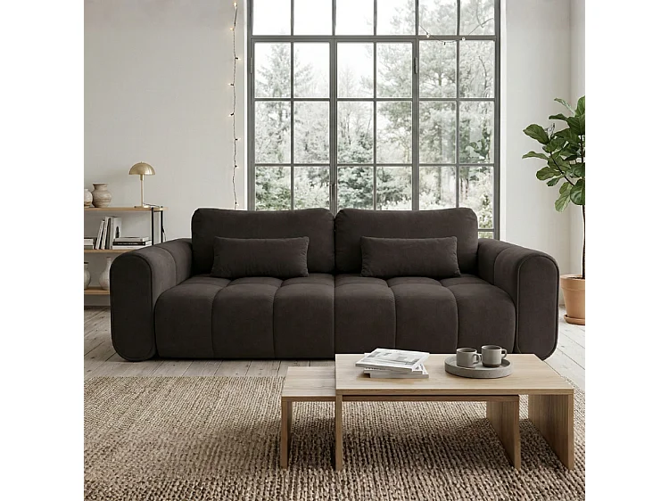 Sofa SOUTH 254 × 103 cm, ausklappbar mit Schlaffunktion, im Stoff GERRA 75 in Schwarz