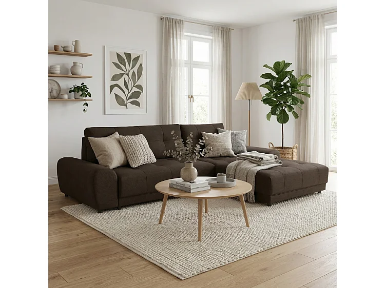 Ecksofa NAMPA 281x189 cm rechts mit Schlaffunktion, bezogen mit braunem Stoff SORO 29