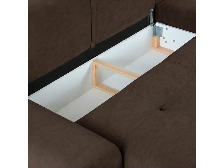 Ecksofa NAMPA 281x189 cm rechts mit Schlaffunktion, bezogen mit braunem Stoff SORO 29