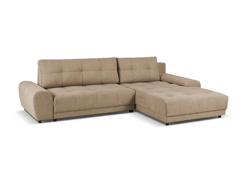 Ecksofa NAMPA 281x189 cm rechts mit Schlaffunktion, bezogen mit beigem Stoff SORO 8