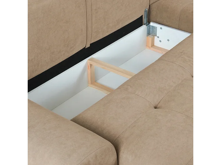 Ecksofa NAMPA 281x189 cm rechts mit Schlaffunktion, bezogen mit beigem Stoff SORO 8