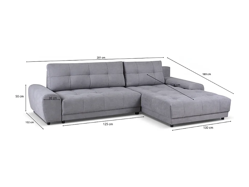 Ecksofa NAMPA 281x189 cm rechts mit Schlaffunktion, bezogen mit beigem Stoff SORO 8
