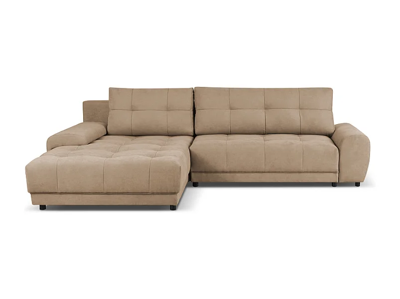 Ecksofa NAMPA 281x189 cm links mit Schlaffunktion, bezogen mit beigem Stoff SORO 8
