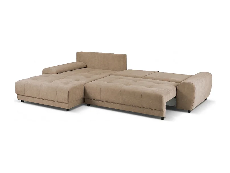 Ecksofa NAMPA 281x189 cm links mit Schlaffunktion, bezogen mit beigem Stoff SORO 8